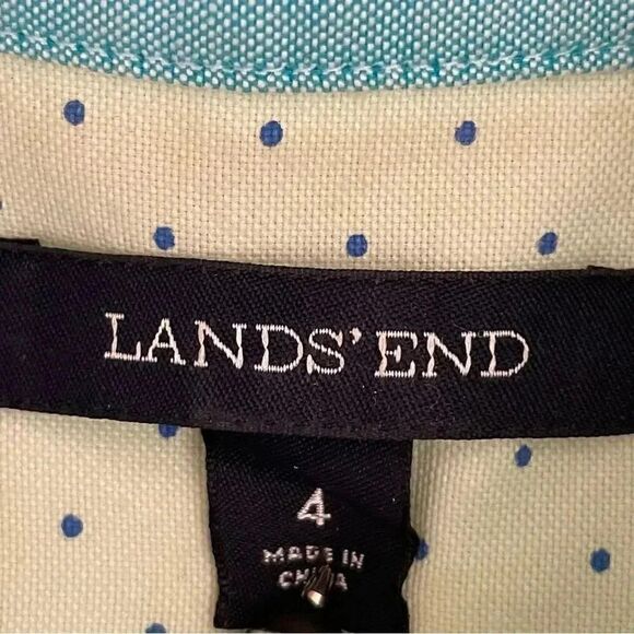 Lands’ End Button Down Collar Green Blue Polka Dots Long Sleeves Women Blouse 4 - Picture 6 of 10